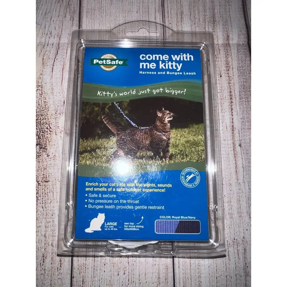 Petsafe Come With Me Kitty Harness & Bungee Leash Cats Up 20lbs Sz Large Blue